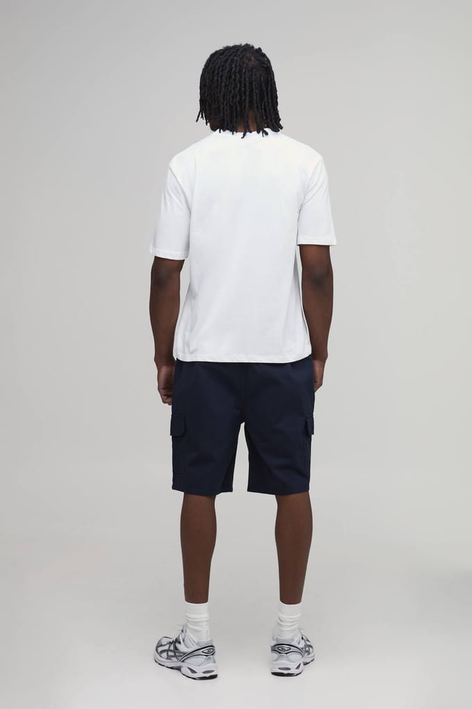 Tall Essential Relaxed Fit Elasticated Mid Length Twill Cargo Shorts | Navy | Size Small