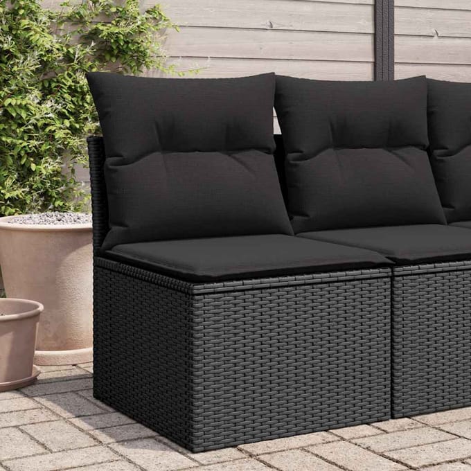 vidaXL - Tuinstoel - zonder - armleuningen - met - kussens - zwart - poly - rattan