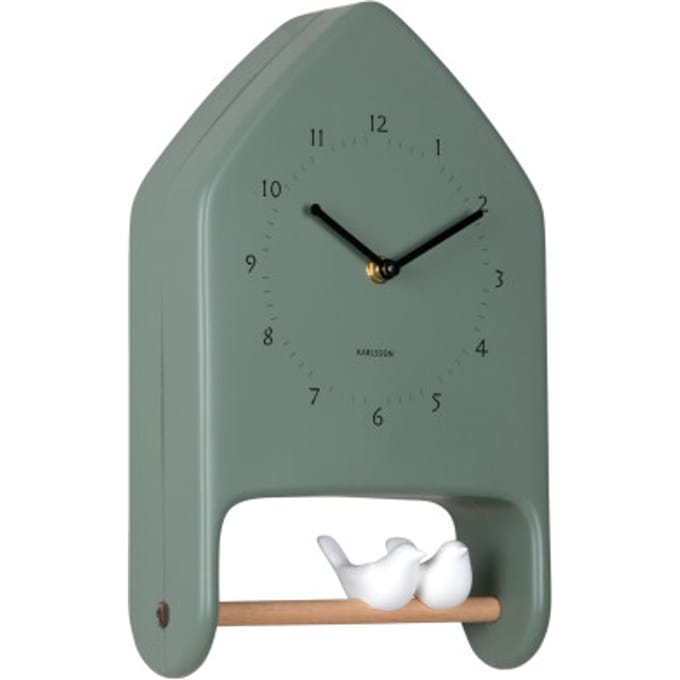 Karlsson - Wall Clock Love Birds - Groen - Øcm