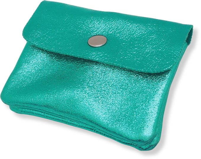 Bijoutheek Portemonnee Leer Italiaans Metallic Turquoise