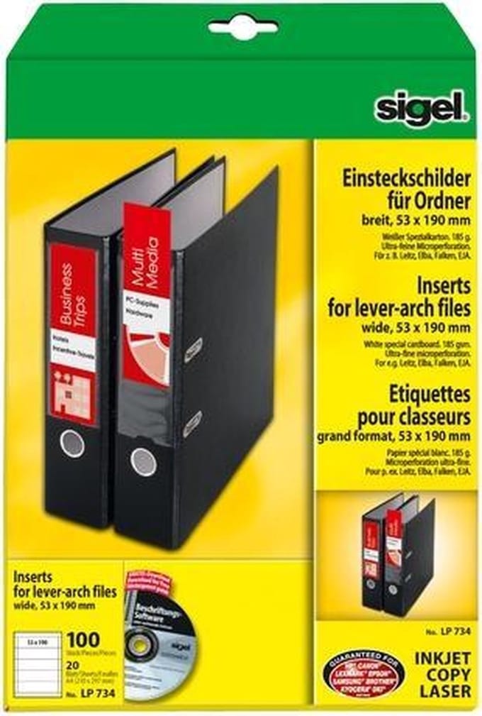 Ordnerrugkaart Sigel A4 170g - 190x53mm wit pak 20 vel 8st.