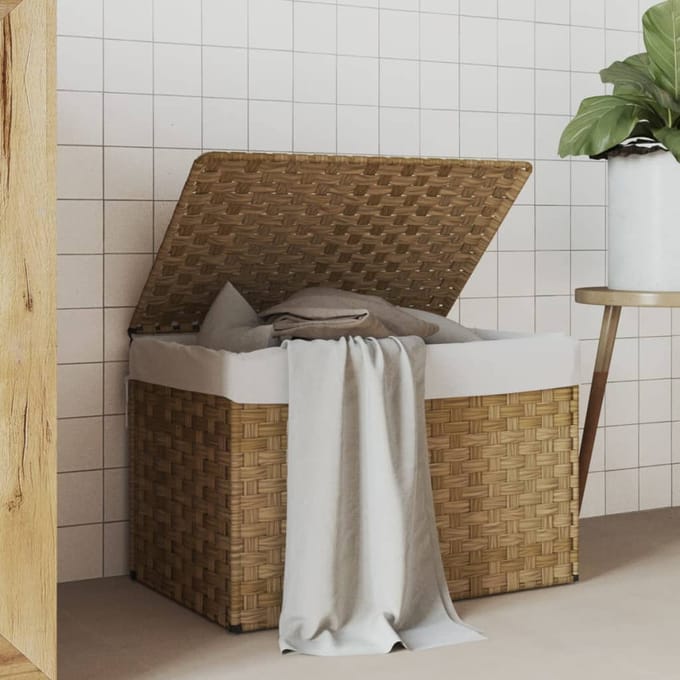 vidaXL - Wasmand - met - deksel - 55,5x35x34 - cm - poly - rattan