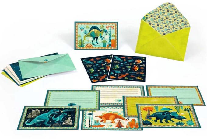 Djeco briefpapier set dino rock - creatieve schrijfset voor kinderen.