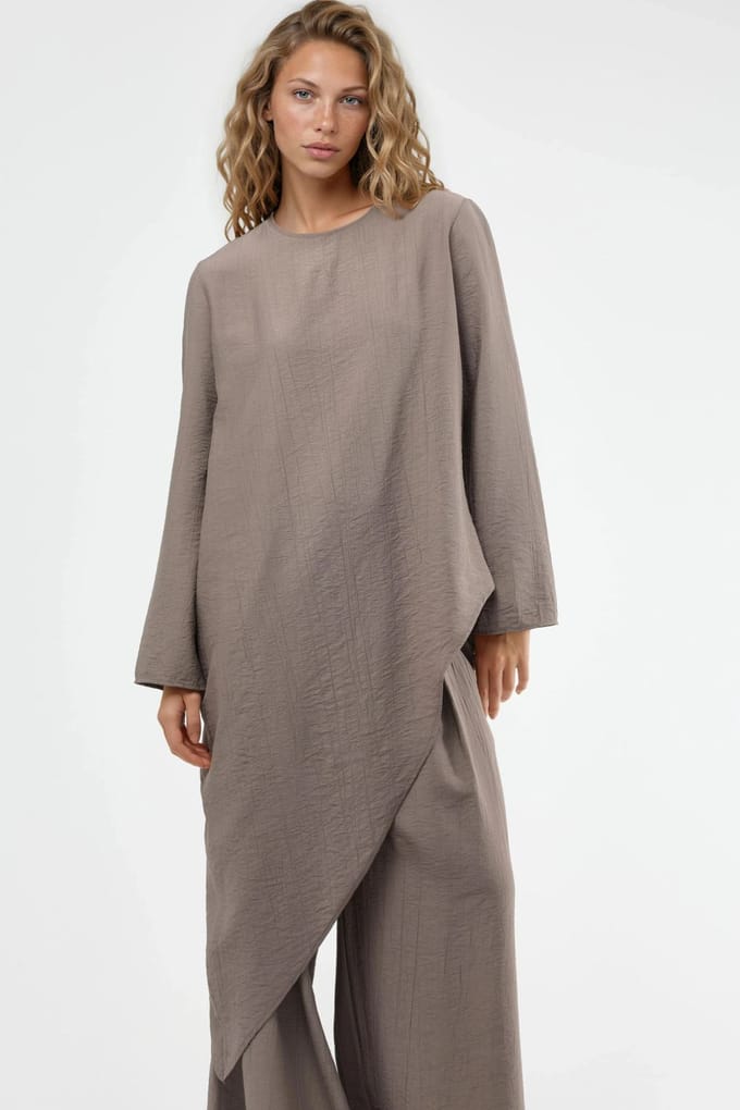 Gestructureerde Knopen Blouse met Lange Mouwen