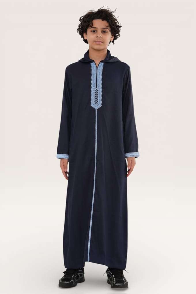Kinderen jongens Marine Eid Marokkaanse Thobe Robe Djellaba Ramadan Jubba LFS-K-HM3 met capuchon
