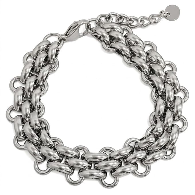 Heren schakel armband – zilverkleurig – brede dubbele schakel – verstelbare sluiting