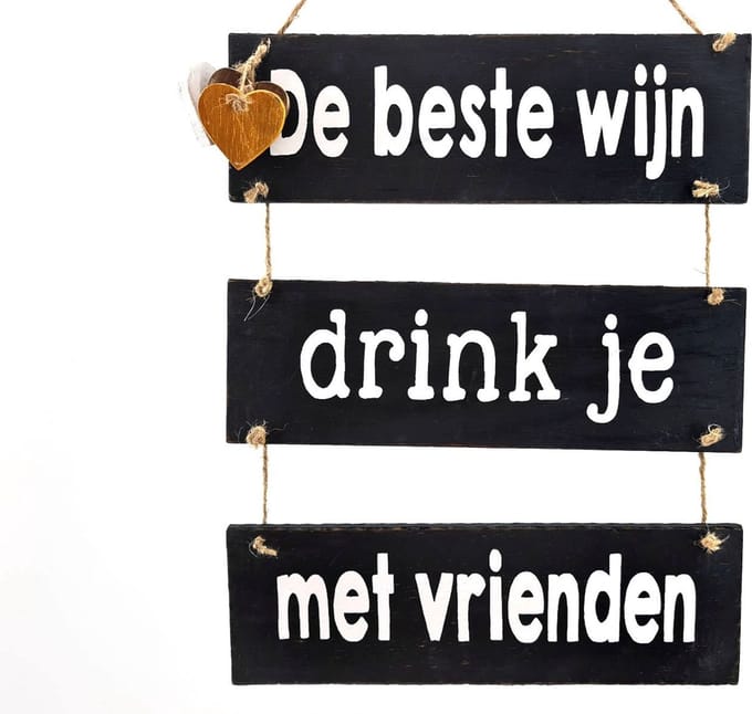 Tekstbord black - 40x30 cm - de beste wijn drink je met vrienden