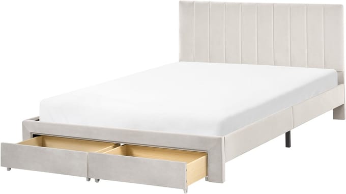 LONZAC - Bed met opbergruimte - Gebroken wit - 140 x 200 cm - Fluweel