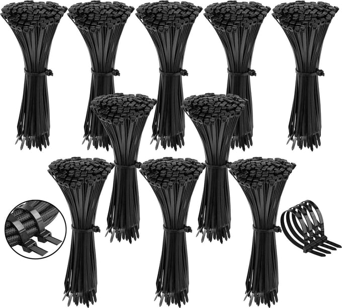 Polyamide kabelbinders, tie rips, zwarte kabelbinders, 200x4,8 mm / 1000 stuks