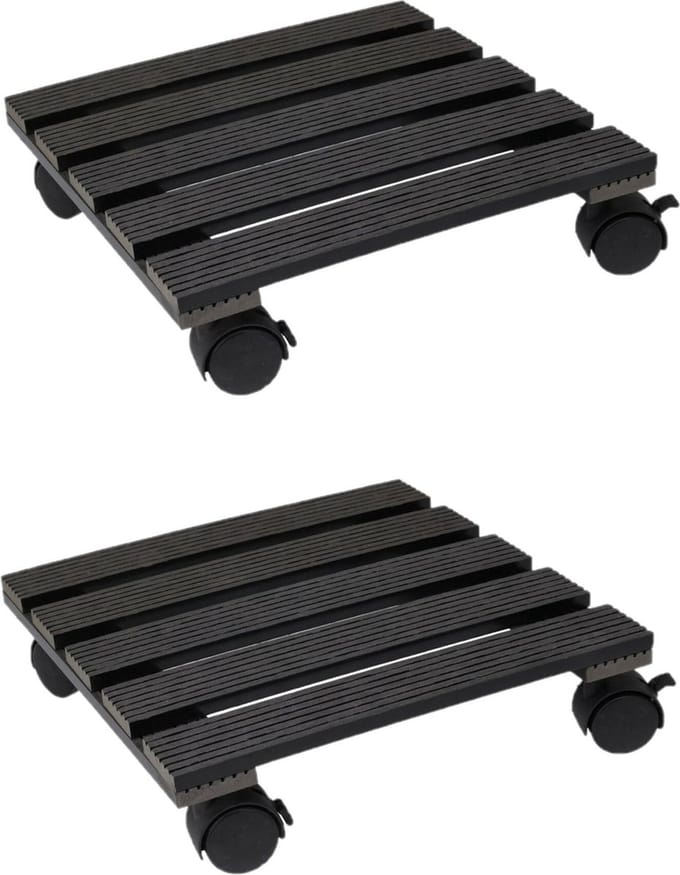 Pro Garden Plantentrolley - 2x - donker grijs - hout - 29 x 29 cm - 100 kilo