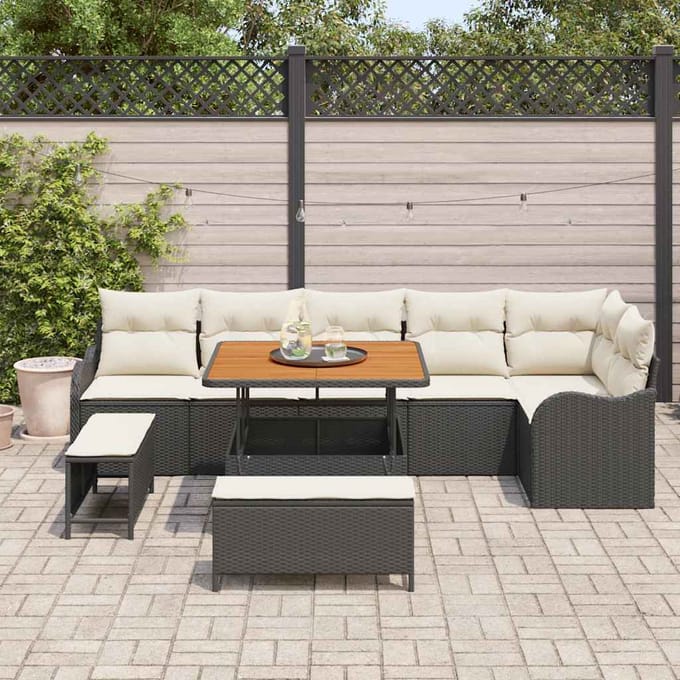 vidaXL - Tuinbank - Set - 9 - st - Zwart - poly - rattan