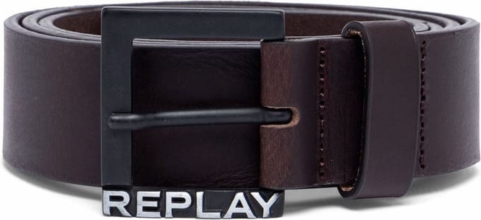 REPLAY Leren Riem Leather Belt W85 Brown Three Donkerbruin