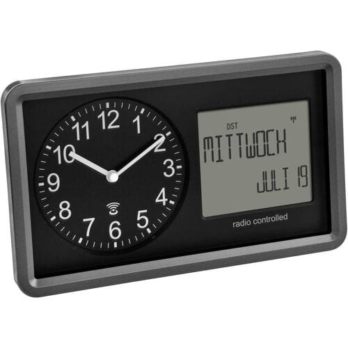 TFA Dostmann 60.3552.01 Zendgestuurde klok Zendergestuurd 25.4 cm x 4.4 cm x 15.2 cm Zwart