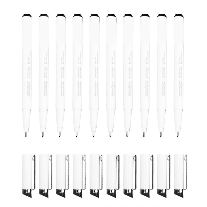 Lot de 10 stylos à micro-lignes de 0,5 mm, excellentes encres noires, écriture plus fluide, stylo de dessin au trait étanche pour white