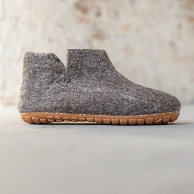 Vilten Hoge Heren Pantoffel Jado - Sesam - Maat 42 - Harde Zool