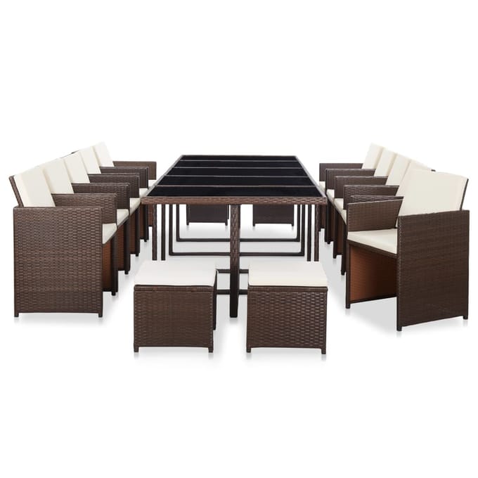 vidaXL - 15-delige - Tuinset - met - kussens - poly - rattan - bruin