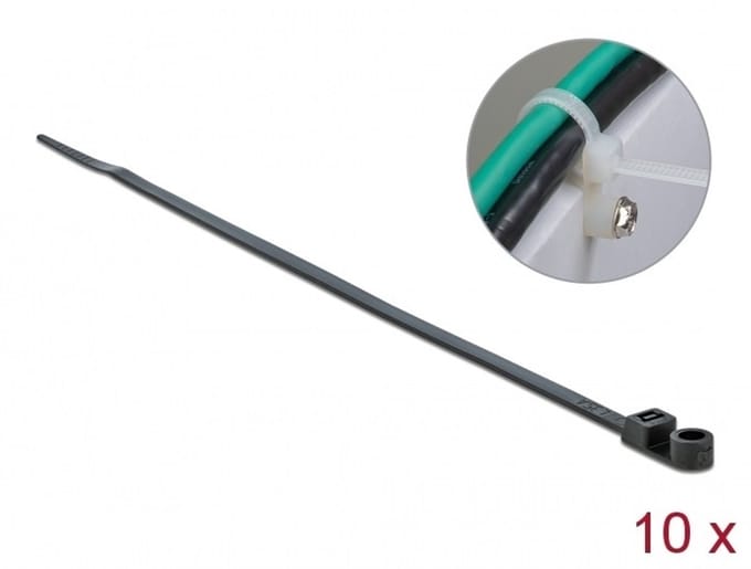 Tie-wraps met montagegat | 200 x 4,8mm | zwart | 10 stuks