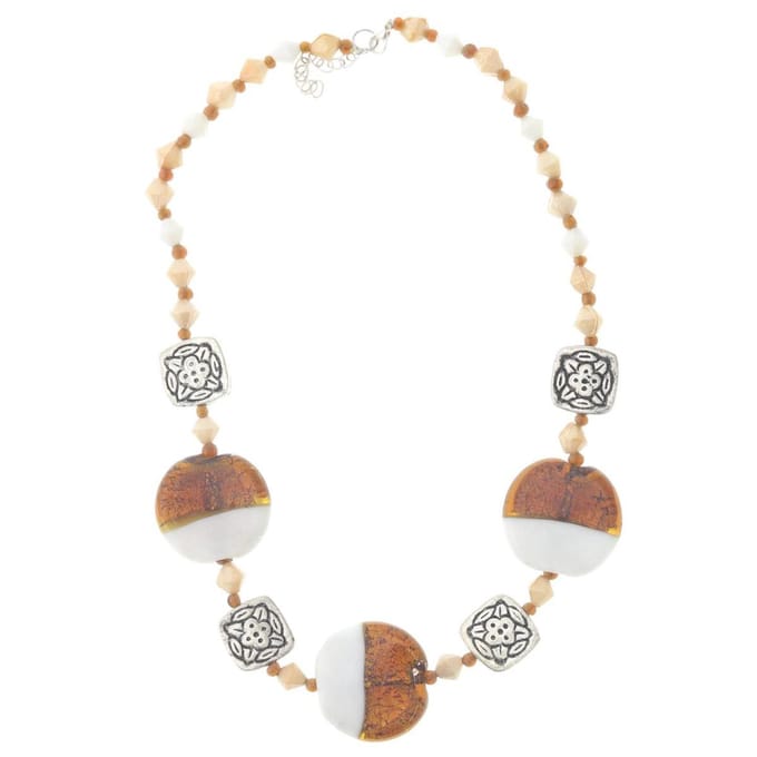 Behave® Dames Ketting - Kralenketting Bruin Wit - 53 cm - Nikkelvrij