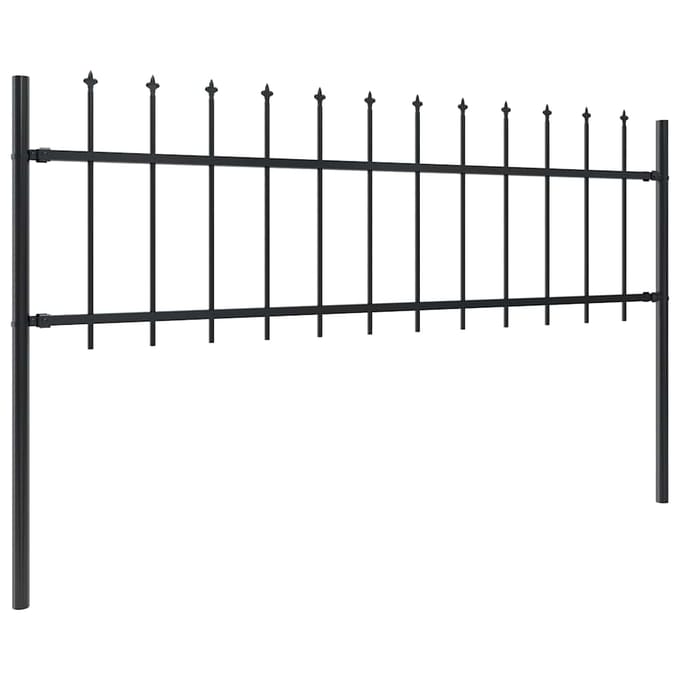vidaXL - Tuinhek - met - speerpunt - staal - 504x60 - cm - zwart