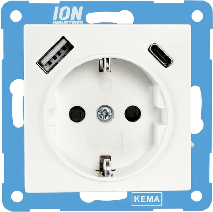 ION V1/j1 inbouw contactdoos polar wit 1-voudig randaarde usb a/c