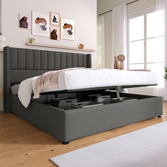 Opbergbed - 160x200 cm - Hydraulisch Systeem - Metalen Frame - Linnen - Grijs