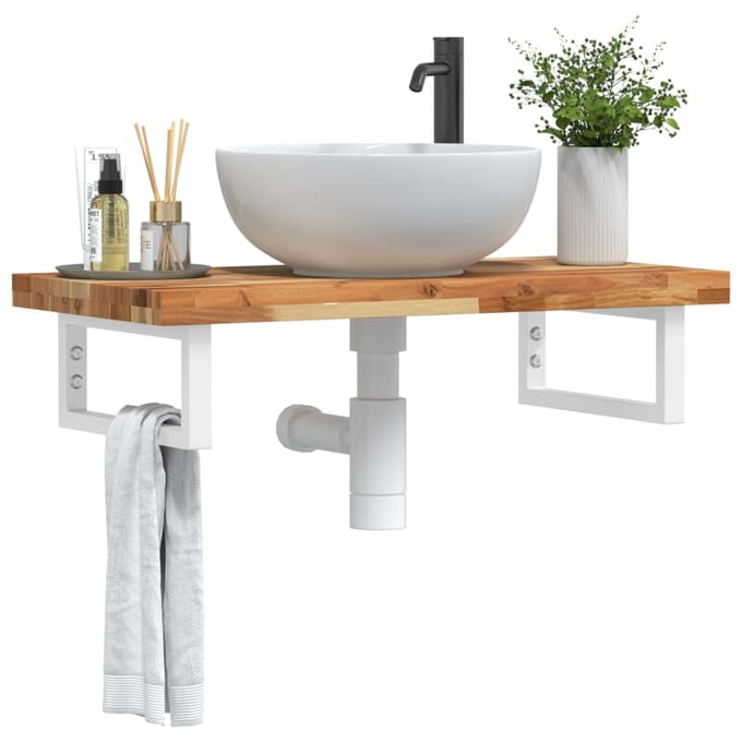 vidaXL - Badkamer - wandschap - staal - en - massief - acaciahout