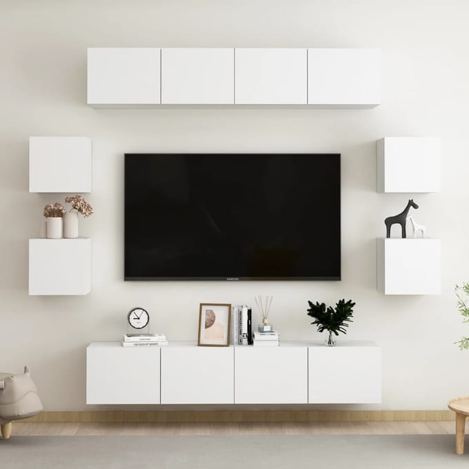 vidaXL - 8-delige - Tv-meubelset - bewerkt - hout - wit
