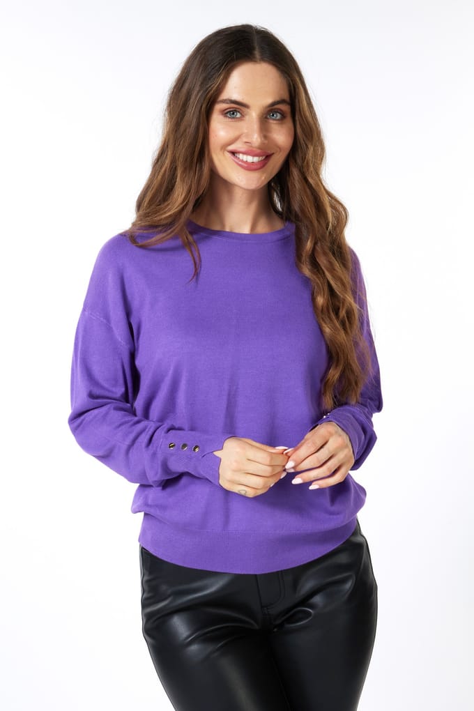 EsQualo Sweater Basic Button Slve Cuff Deep Lavender Maat: XS | Sweaters Outlet | Dames