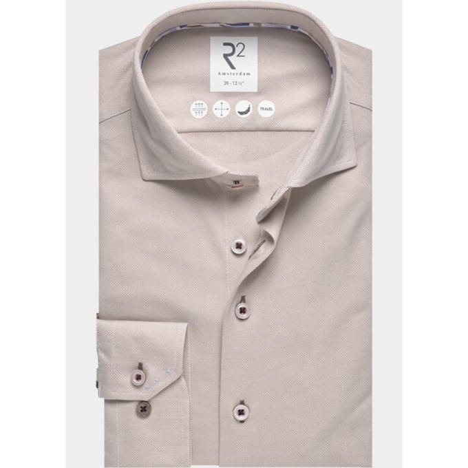 R2 Amsterdam Casual hemd lange mouw solid technical dobby knitted 132.wsp.001/045