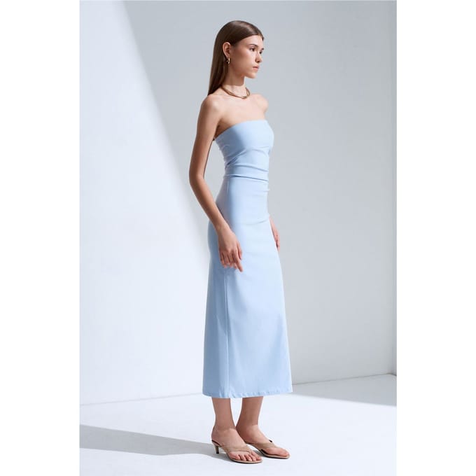 Strapless Bodycon Midi-jurk met Split