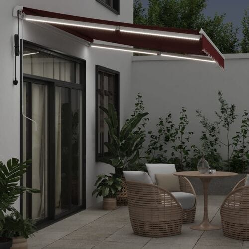 vidaXL - Luifel - automatisch - uittrekbaar - met - LED - 350x250 - cm - bordeauxrood