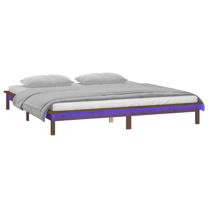 vidaXL - Bedframe - LED - massief - hout - honingbruin - 200x200 - cm