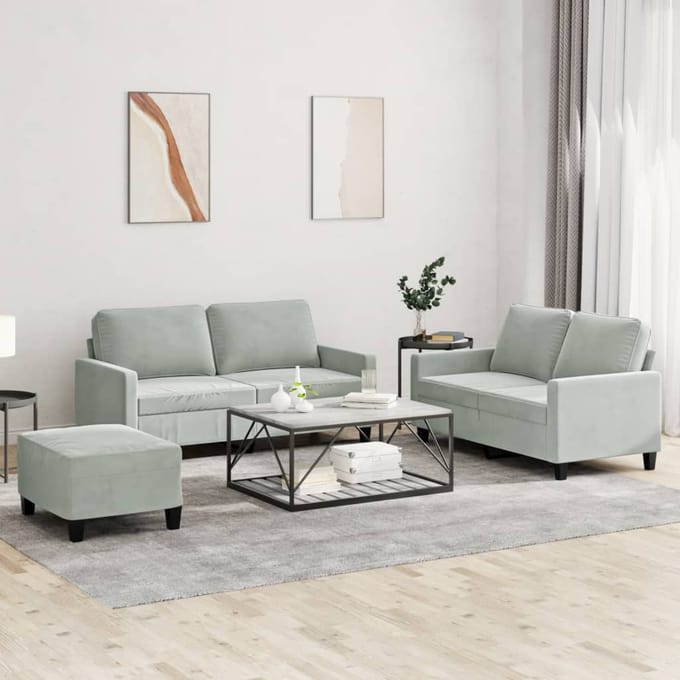 vidaXL - 3-delige - Loungeset - met - kussens - fluweel - lichtgrijs