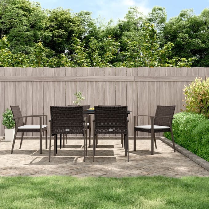 vidaXL - 7-delige - Tuinset - met - kussens - poly - rattan - en - staal