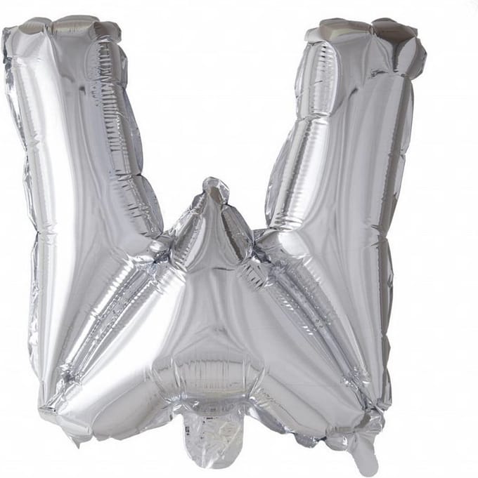 Folie Ballon Letter W Zilver 41cm met Rietje