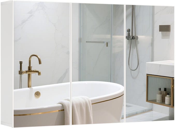 HOMCOM Spiegelkast Spaanplaat, glas 90L x 15,5B x 60H cm Wit