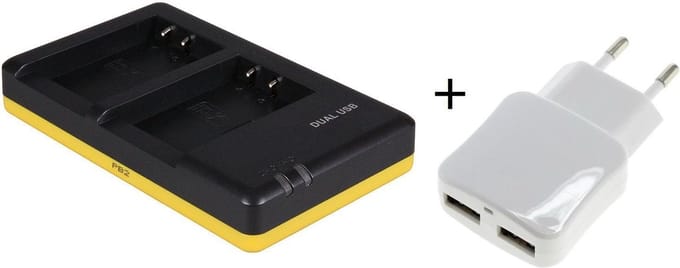 Huismerk Duo lader voor 2 camera accu's Canon LP-E17 + handige 2 poorts USB 230V adapter