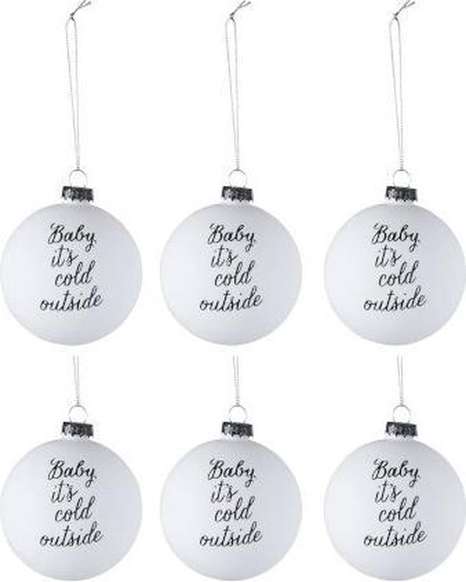 J-Line Kerstballen Wit Baby It's Cold Outside - 6 stuks in een doos