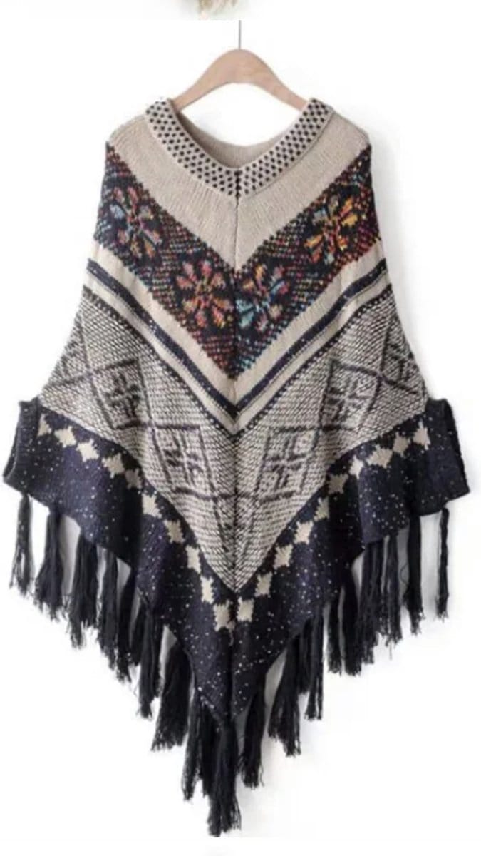 N3 Collecties Cashmere Pashmina Winter Warm Plaid Poncho's voor Dames-Grijs