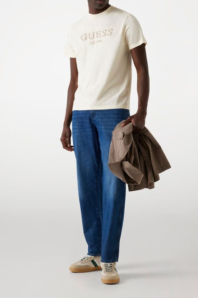 GUESS Ss Cn  Box Logo Pearl White Taglia: M | Magliette basic Outlet | Uomo | Bianco