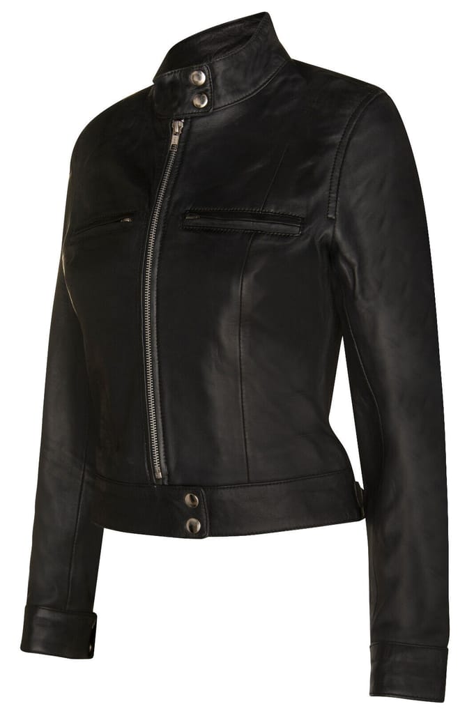 Dames effen leren motorbikerjack-Braga
