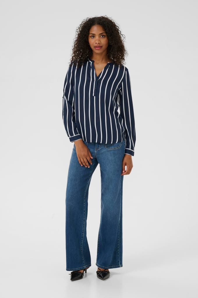 Blouse met lange mouwen Regular fit Midnight Marine/Chalk blue white