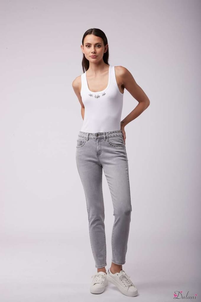 Broek Toxik3 normale taille Slim fit met studs grijs
