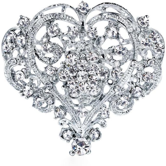 Groot Perzik Hart Dames Witte Strass Corsage Dames Strass Liefde Broche Bloemen Vasthouden Bruiloftsaccessoires white