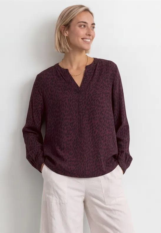 Blouse met lange mouwen, split in de hals en print