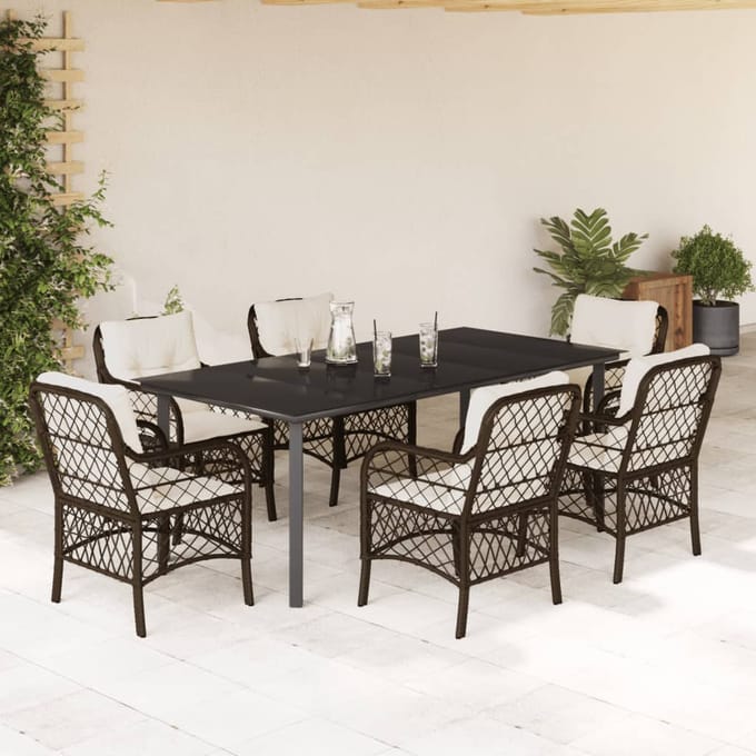 vidaXL - 7-delige - Tuinset - met - kussens - poly - rattan - bruin