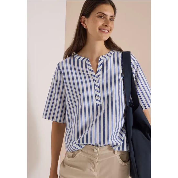 Blouse met halflange mouwen, split in de hals en strepen