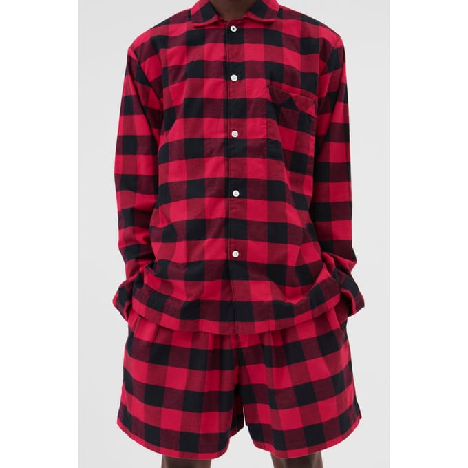 Tekla Unisex Flannel, Pyjamas Shirt Red Gingham Maat: S | Nachtmode Outlet | Unisex | Rood