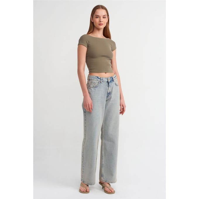 Middenwaste Wijde Pijpen Katoenen Denim Jeans