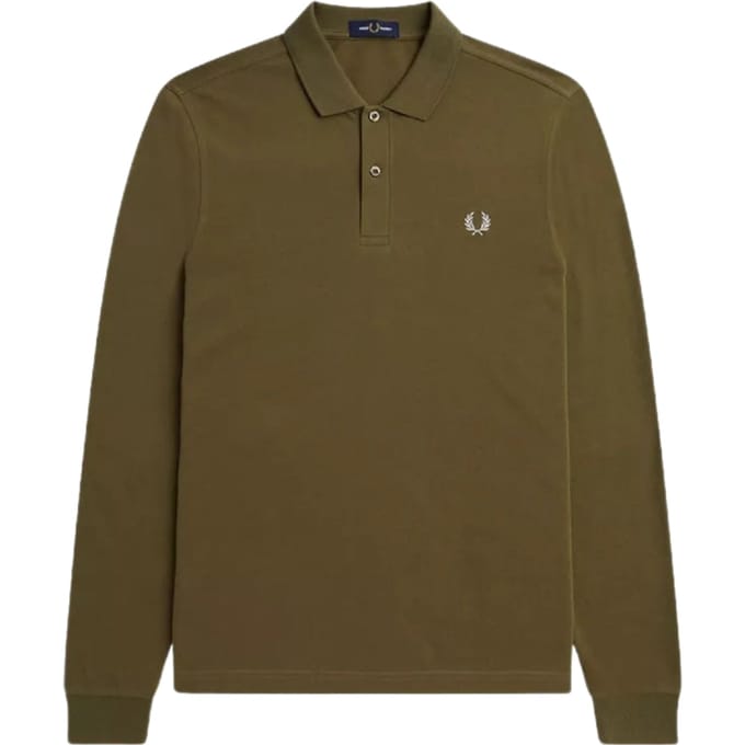 Fred Perry Uniform Groen Lange Mouw Effen Poloshirt